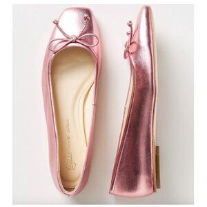 Guilhermina // Anthropolgie Square-Toe Ballet Flats Pink Foil S 6